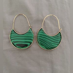Malachite hoops gold plated earrings